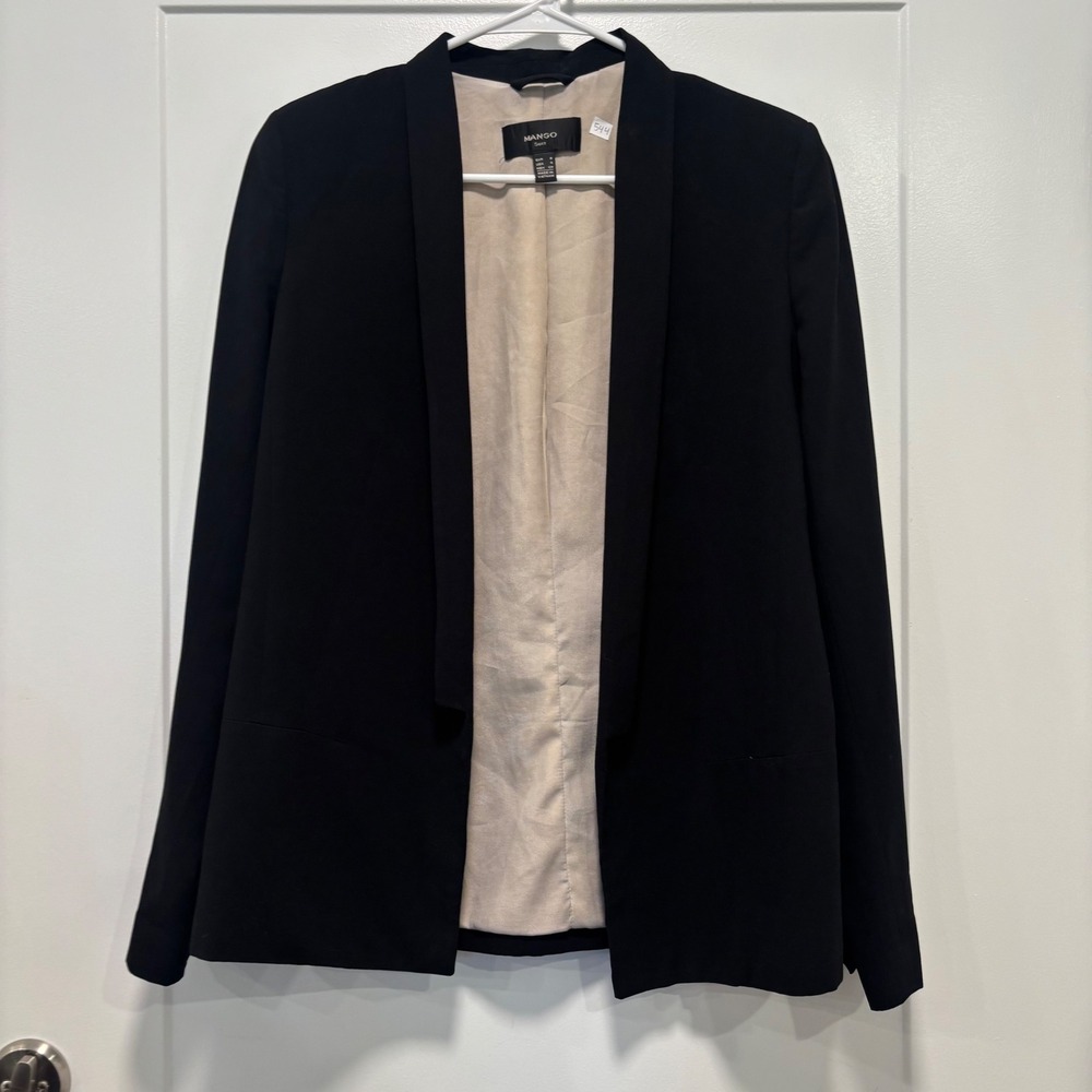 Mango Suit Womens Black Open Front Collarless Blazer Jacket Size 4 Professional